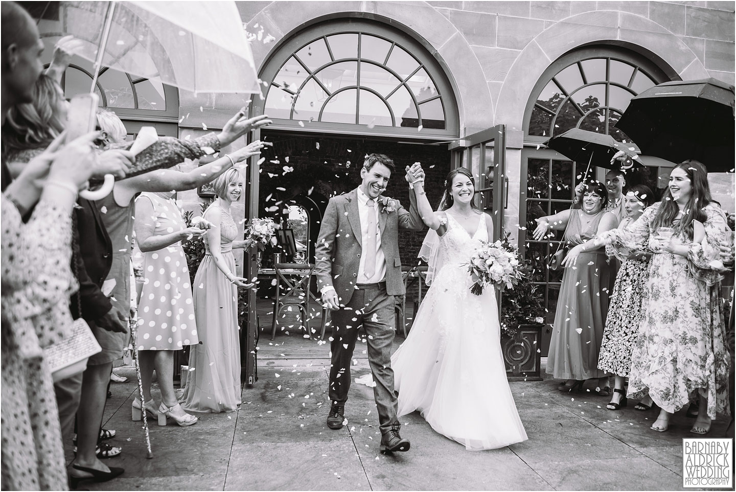 Confetti at the Fig House Walled Garden at Middleton Lodge, Fig House Walled Garden Middleton Lodge Wedding Photos, Fig House Middleton Lodge Richmond, Middleton Lodge wedding photographer, Middleton Lodge Wedding Photography, Yorkshire Wedding Photographer Barnaby Aldrick