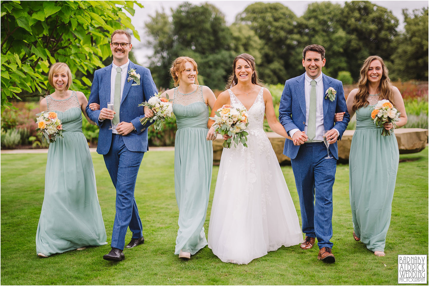 Wedding party bridesmaids and groomsmen photo at the Fig House Walled Garden at Middleton Lodge, Fig House Walled Garden Middleton Lodge Wedding Photos, Fig House Middleton Lodge Richmond, Middleton Lodge wedding photographer, Middleton Lodge Wedding Photography, Yorkshire Wedding Photographer Barnaby Aldrick