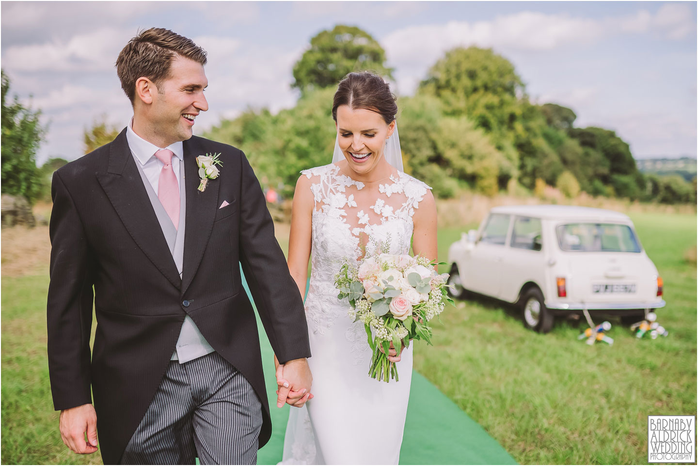 Wedding photography marquee, austin mini wedding car,