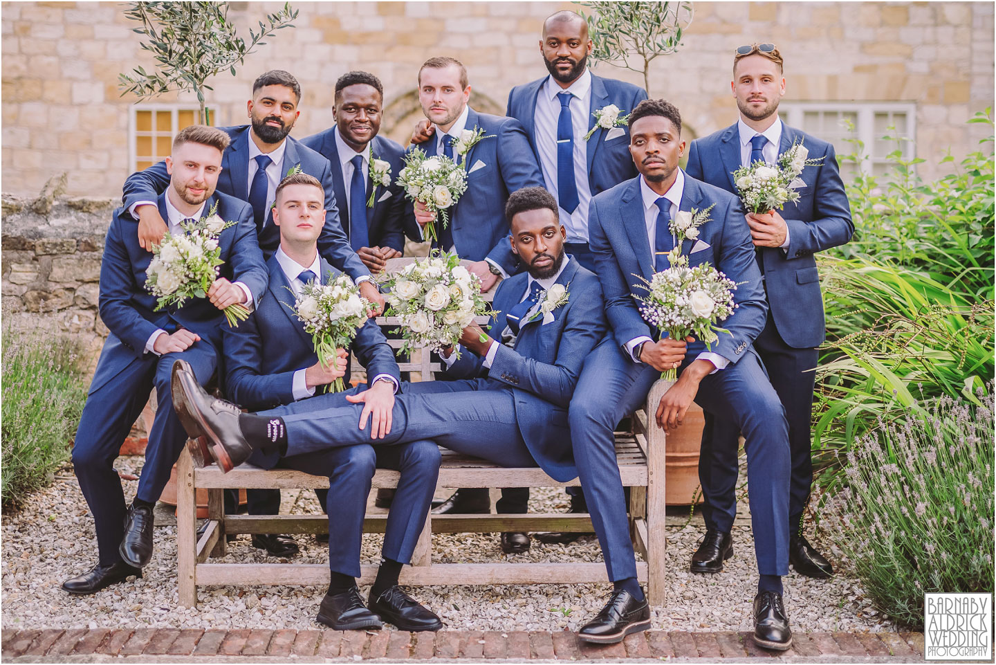 Fun Groomsmen photo, Priory Cottages Wedding,