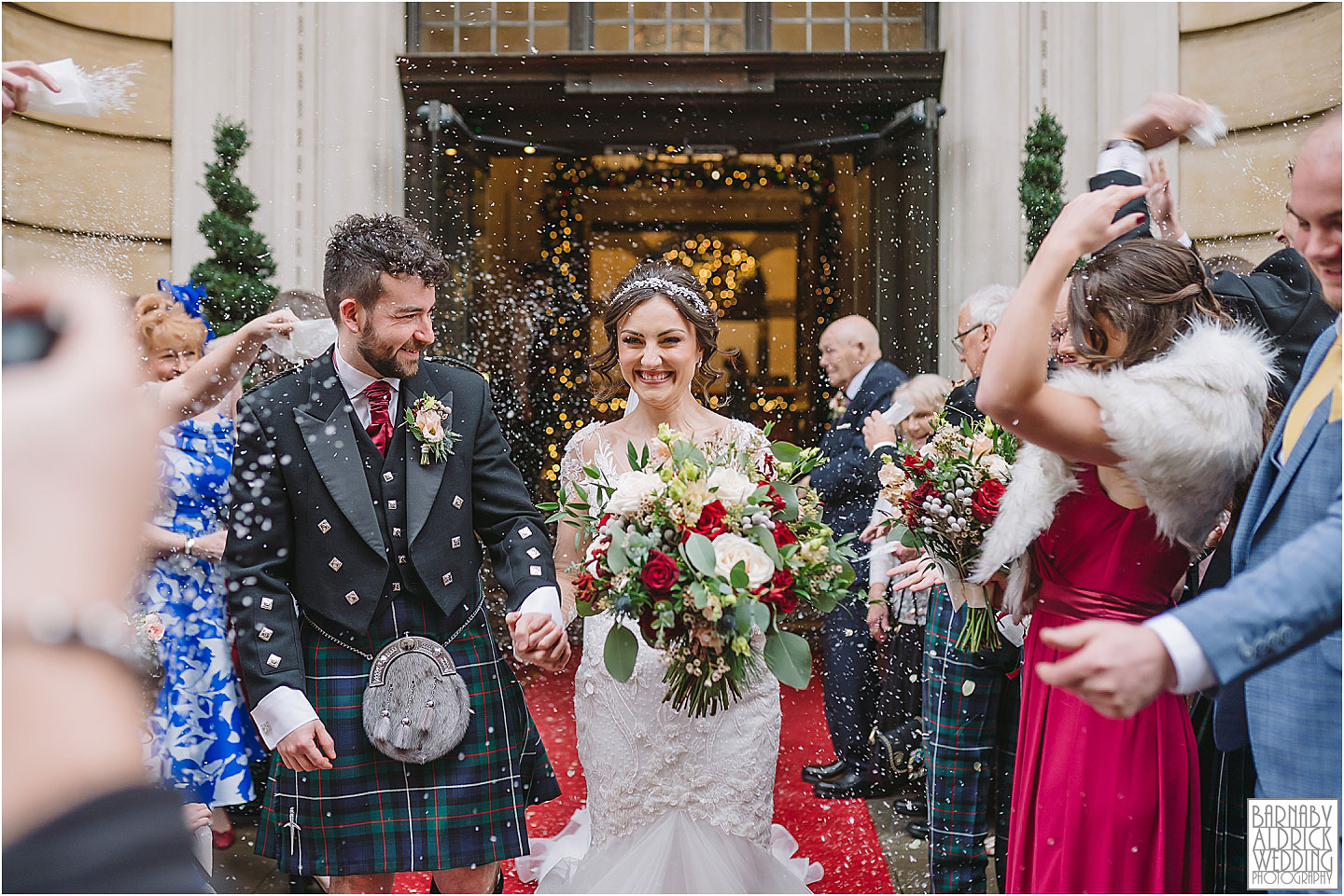 Confetti Wedding Photos outside The Grand Hotel York, Wedding photos at the grand hotel York, The Grand York Wedding Photos, Winter wedding in York, Winter wedding photos York, York Wedding Photographer