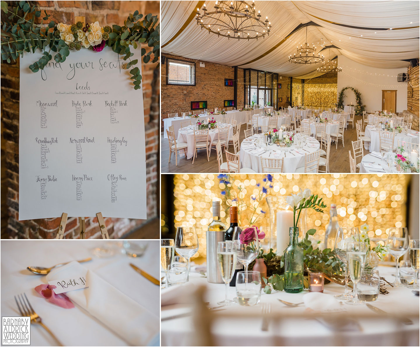 The Wedding Breakfast Barn table details at Hornington Manor, Wedding band at Hornington Manor, Hornington Manor Wedding Photography, Hornington Manor Wedding Photographer, Yorkshire Wedding, Yorkshire Wedding Photographer, York Luxury Barn Wedding Venue, Yorkshire farmhouse Wedding Barn