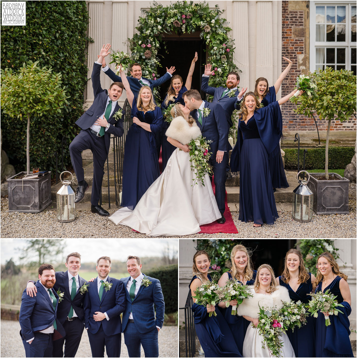 Fun wedding party group photos at Goldsborough Hall, Goldsborough Hall Wedding Photography, Yorkshire Wedding, Yorkshire Wedding Photographer, Knaresborough Wedding, Harrogate wedding venue, Yorkshire Stately House Wedding