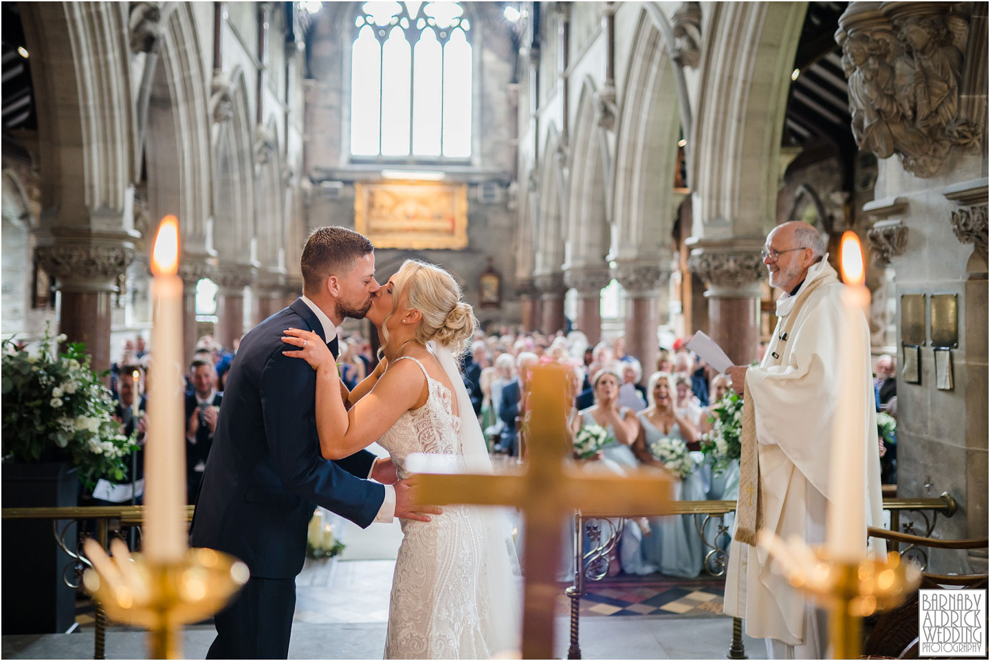 The wedding kiss at Rudding Park, Rudding Park Wedding Preparations at Rudding Park, Rudding Park Wedding Photos, Yorkshire Photographer Barnaby Aldrick, Rudding Park Harrogate Wedding Photos, Spring Yorkshire Wedding Photos