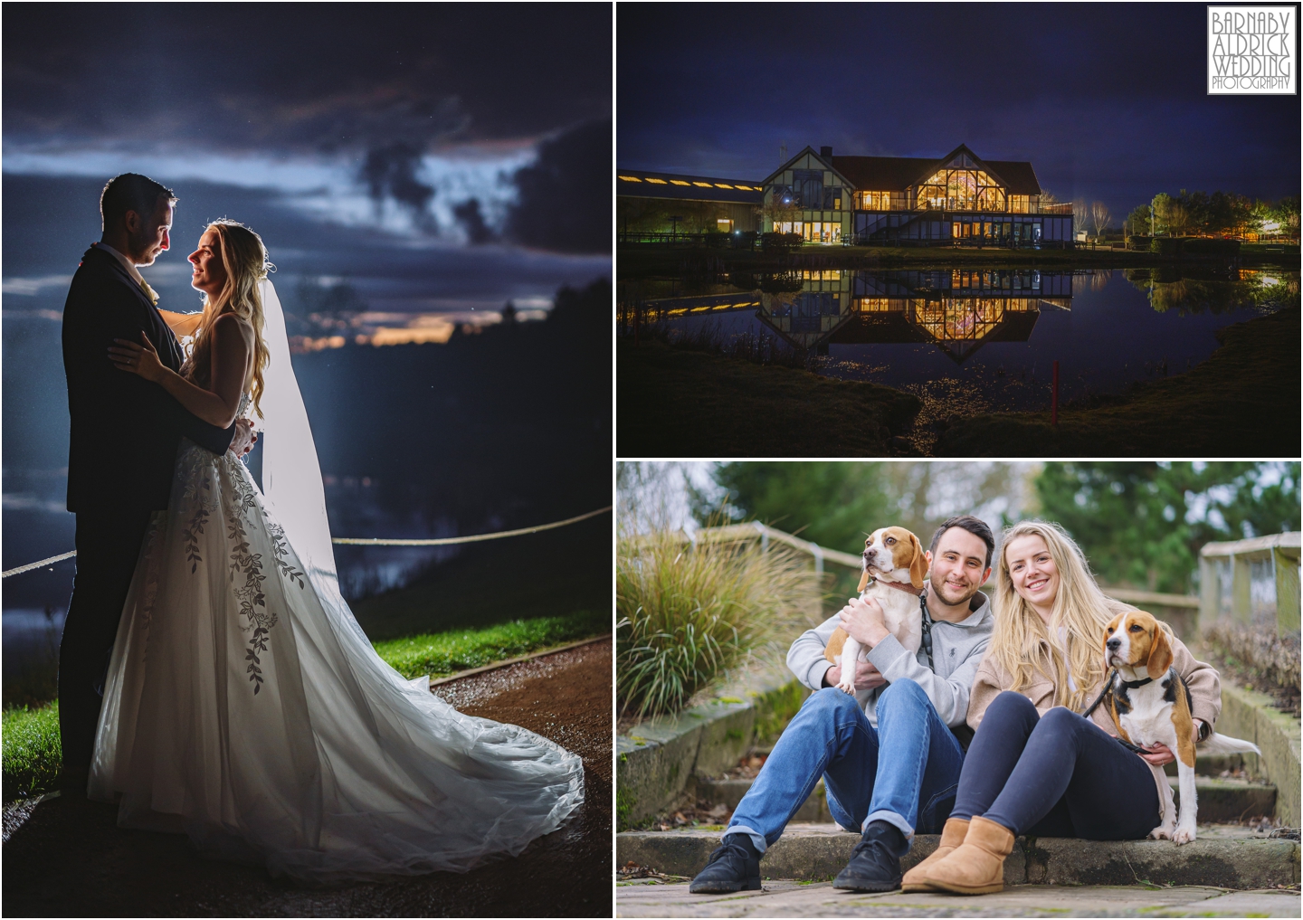 Evening flash portraits at a Sandburn Hall wedding