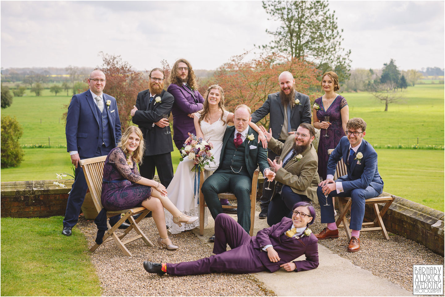 Fun wedding party group photos at Goldsborough Hall, Goldsborough Hall Wedding Photography, Yorkshire Wedding, Yorkshire Wedding Photographer, Knaresborough Wedding, Harrogate wedding venue, Yorkshire Stately House Wedding