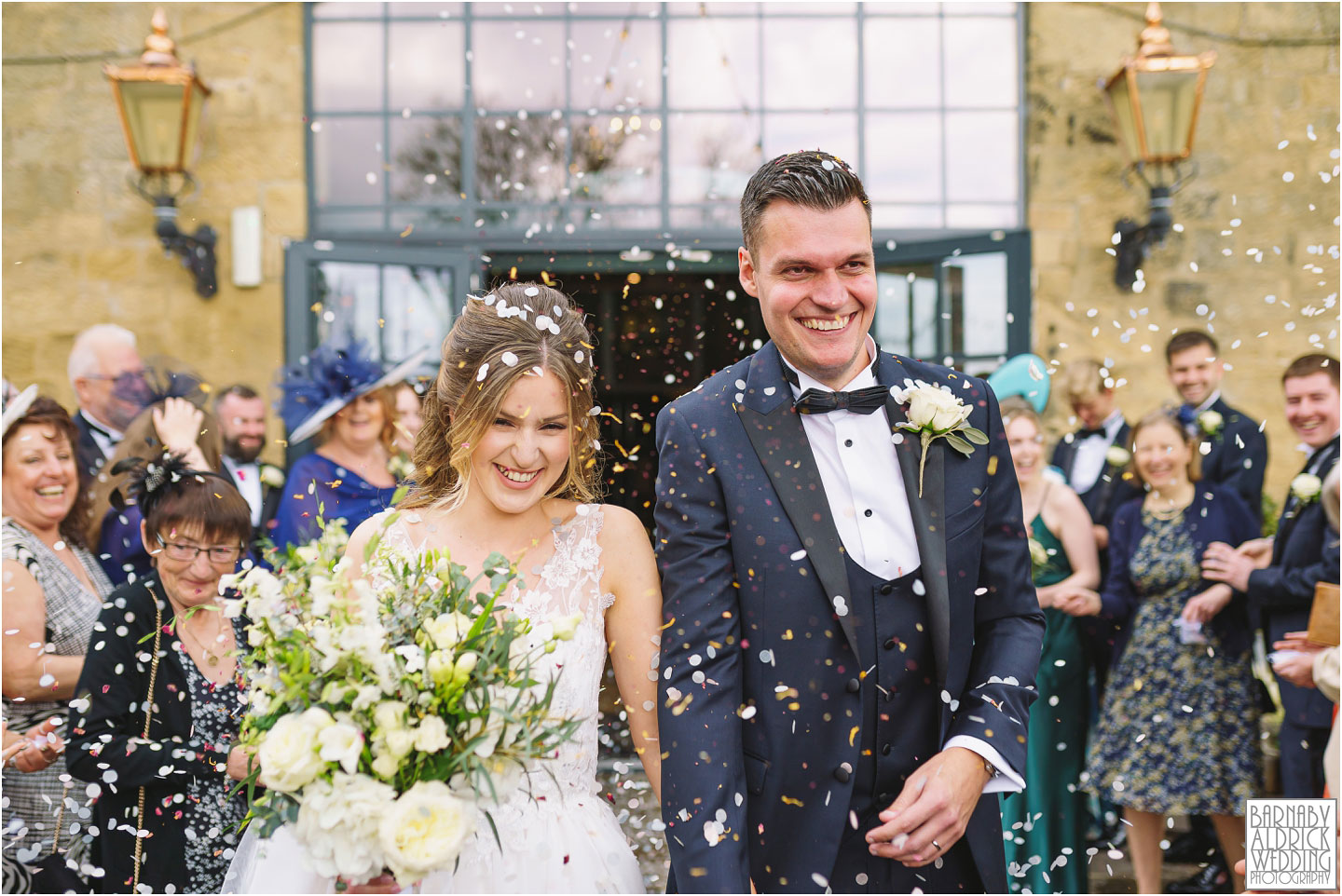 Wharfedale Grange Wedding Photos, Confetti at Wharfedale Grange Barn venue, Yorkshire barn wedding venues, Wharfedale Grange Wedding Photographer